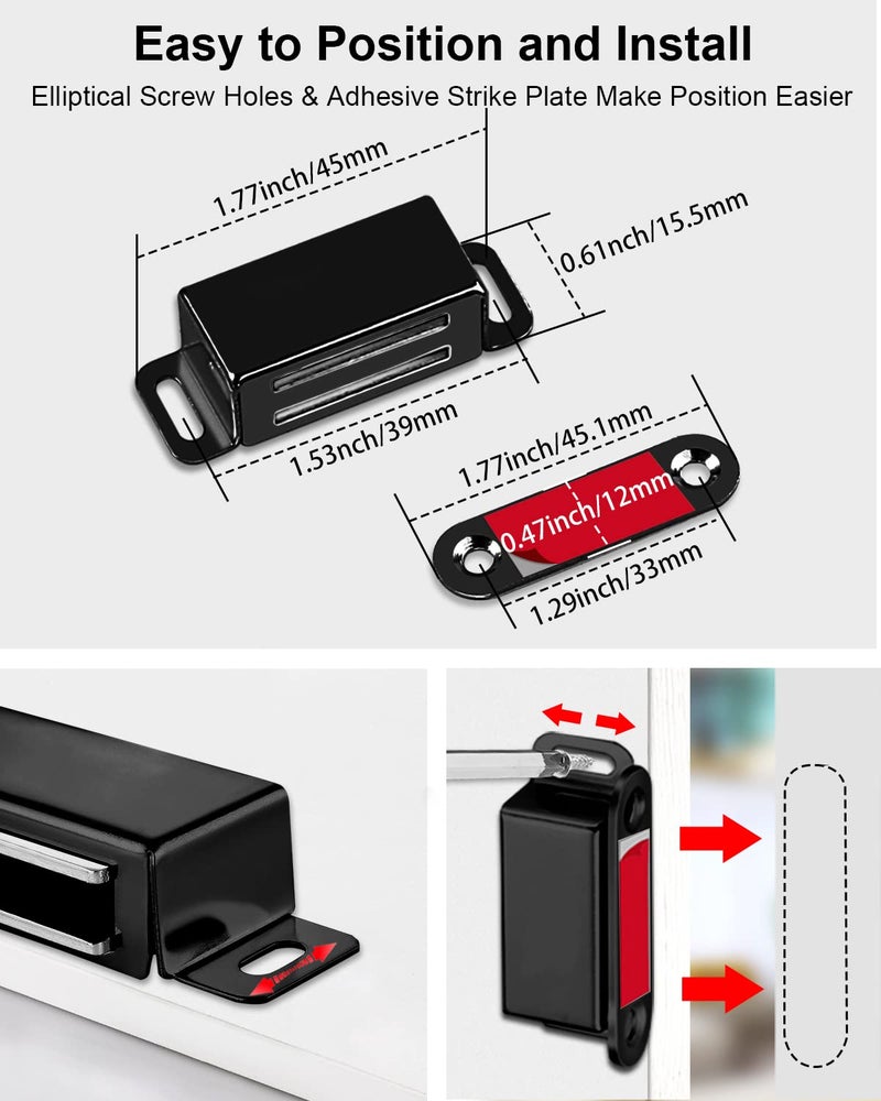 Jiayi Magnetic Door Catches 12 Pack Cabinet Door Magnets Black Magnetic Door Latches Catches Cupboard Door Closures for Kitchen Wardrobe Drawer Closet Door Closing - Image 2